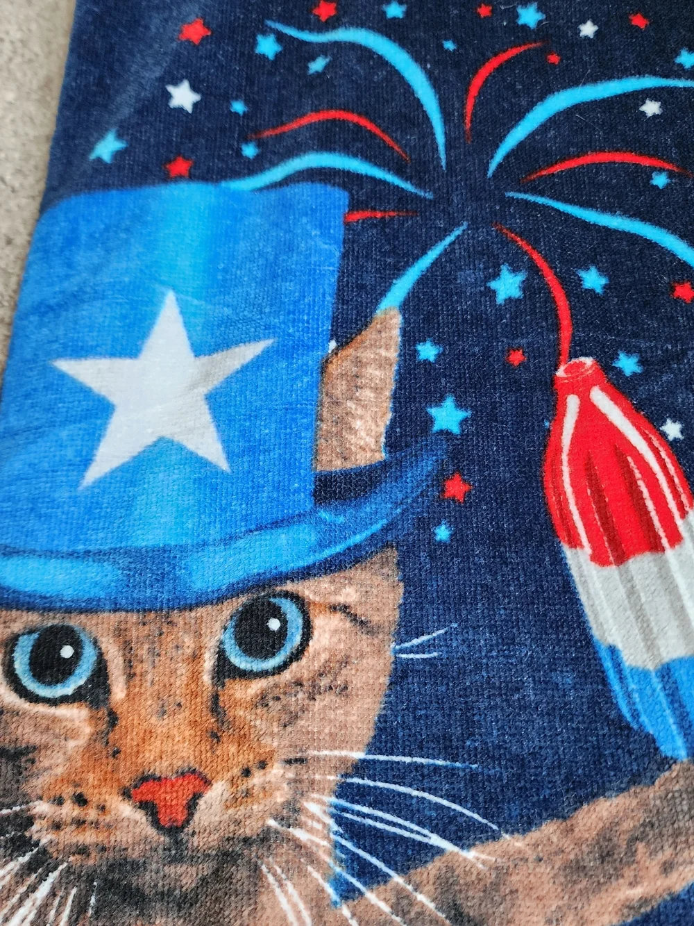 Patriotic Cat Rocket Beach Towel - Blue Red White
